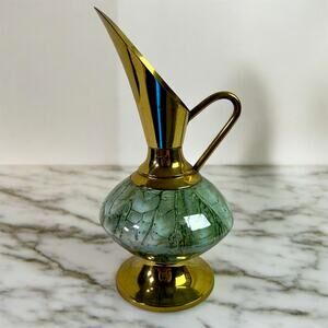 VTG Hand-painted Delft Ware & Brass Ewer Vase 6.25" W.B. Leersum Holland MCM